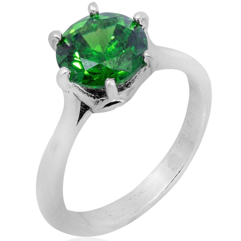 silver closed ring with green cz 8mm facet