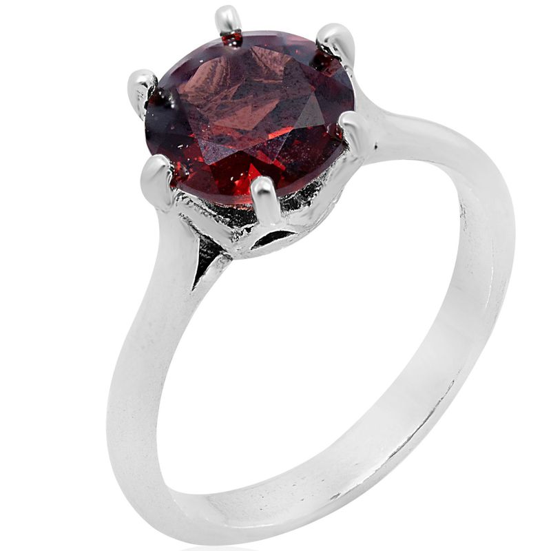 silver closed ring with garnet 8mm facet