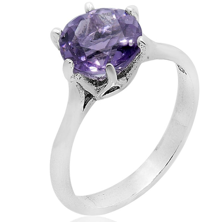 silver closed ring with amethyst 8mm facet