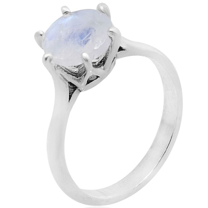 silver closed ring with moonstone 8mm facet