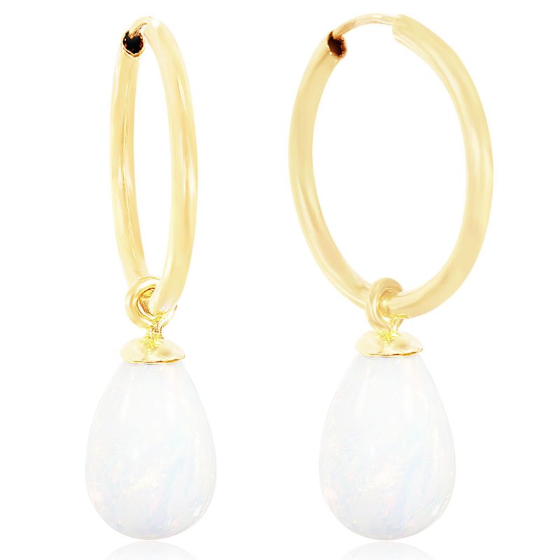 14K Gold Hoop Earrings Gemstone 18mm