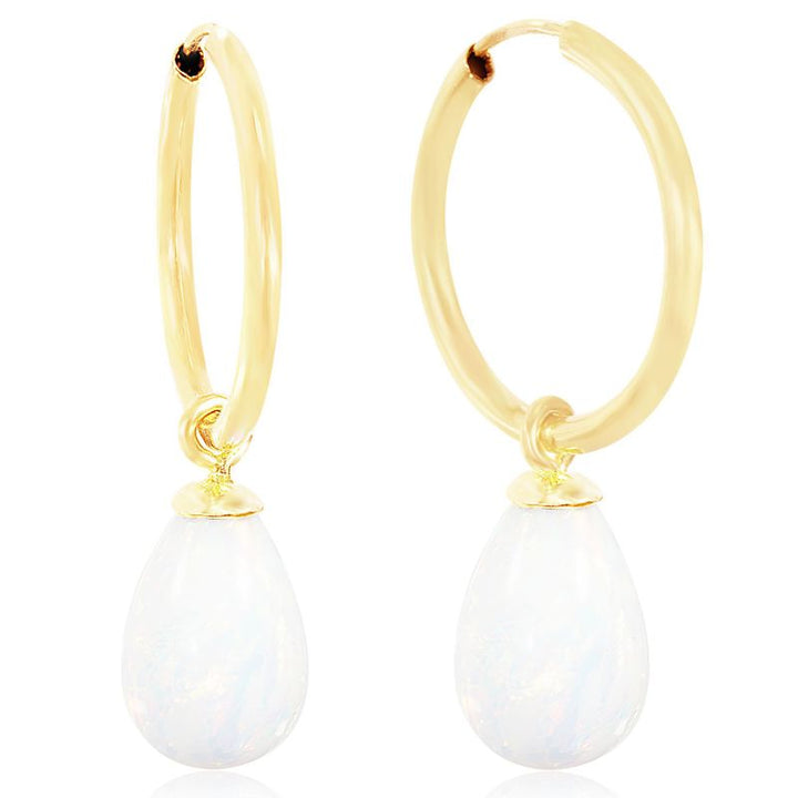 14K Gold Hoop Earrings Gemstone 18mm