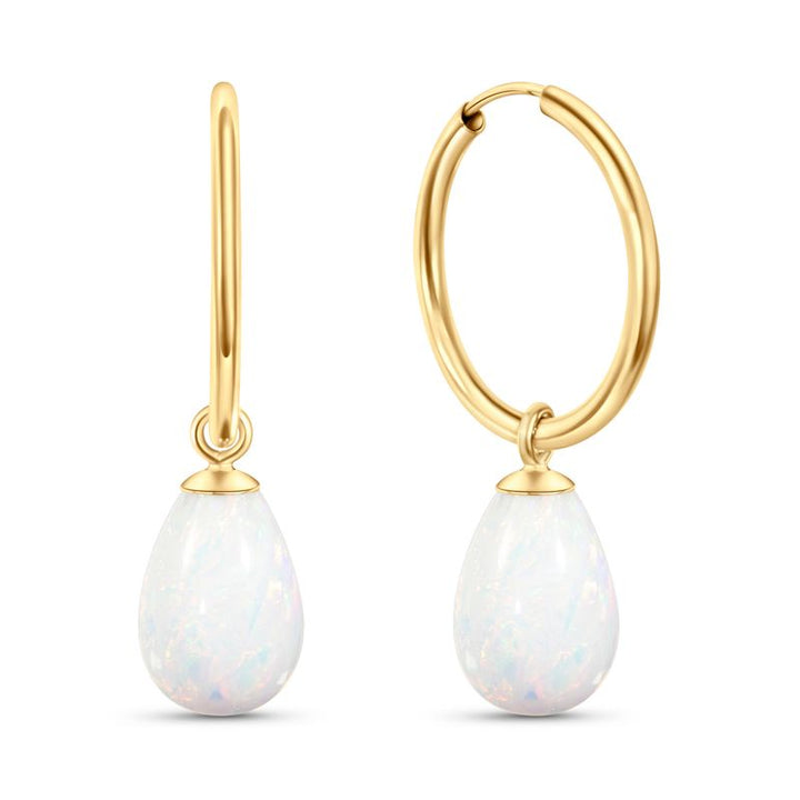 14K Gold Hoop Earrings Gemstone 18mm