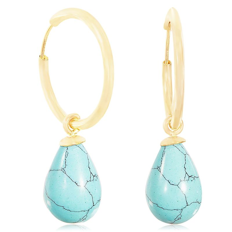 14K Gold Hoop Earrings With Gemstone 18mm