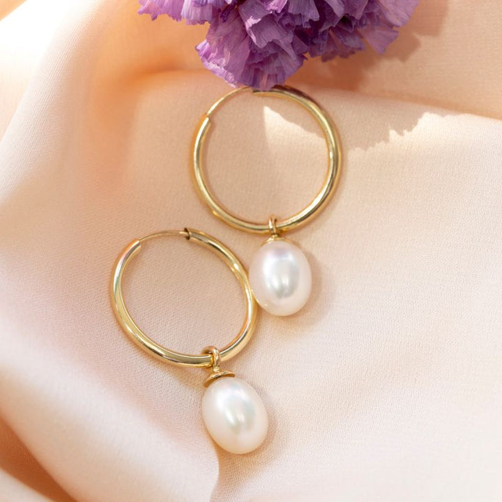 14K Gold Hoop Earrings With Gemstone 18mm