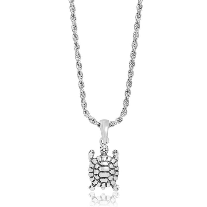 silver turtle pendant with a rope chain 0.4X50 cm in rhodium icing
