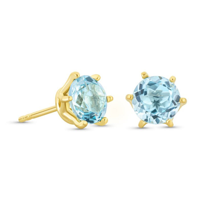 14 -Carat Gold Earrings In a Blue Topaz Stone Inlay 7 mm