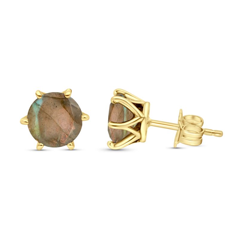 14 Carat Gold Earrings In a 7 mm To Rordorite Stone Inlay