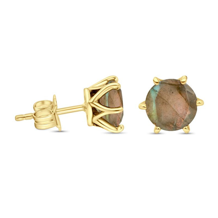 14 Carat Gold Earrings In a 7 mm To Rordorite Stone Inlay