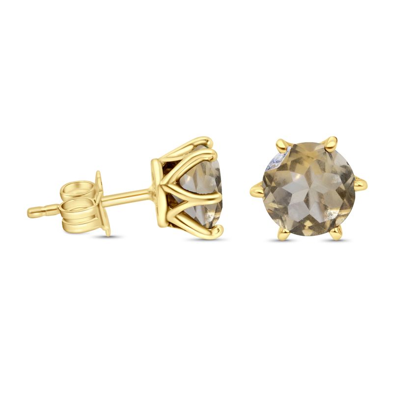 14 Carat Gold Earrings In a 7mm Citrine Stone Inlay