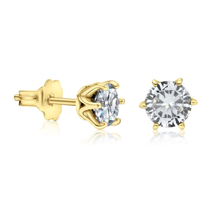 14 -Carat Gold Earrings In a 5 mm White Zircon Inlay