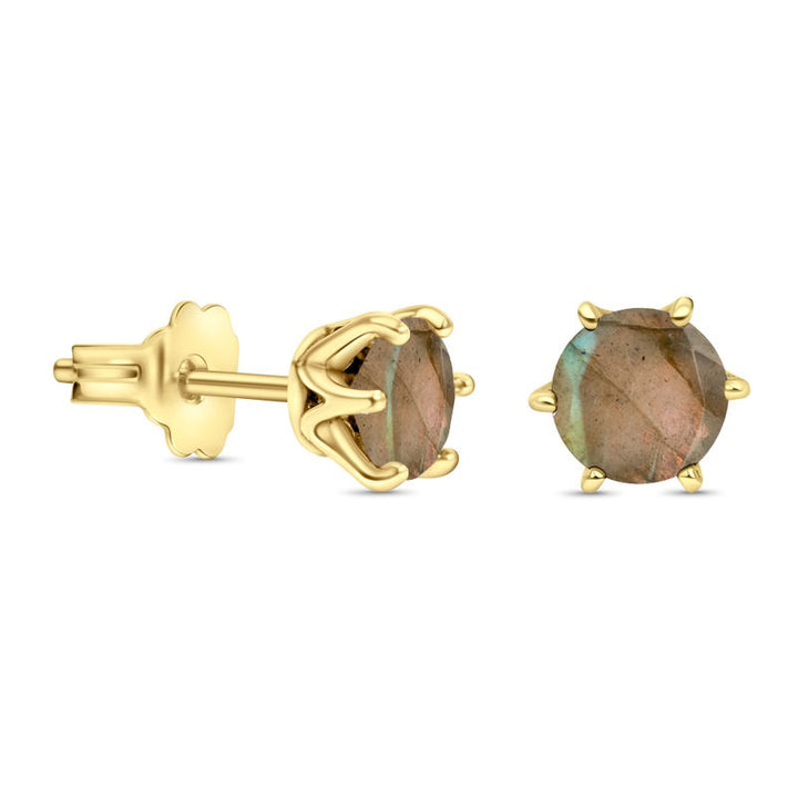 14 -Carat Gold Earrings In a 5 mm To Berdurite Stone Inlay