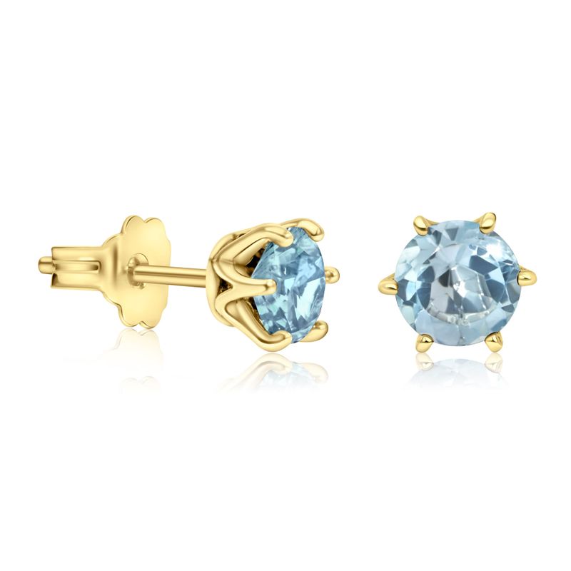 14 -Carat Gold Earrings In a Blue Topaz Stone Inlay 5 mm