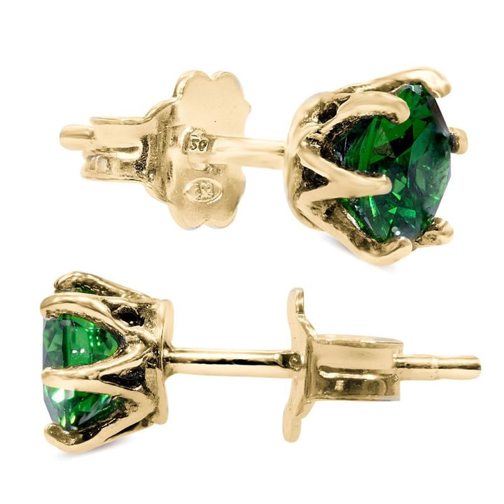 Green CZ 14K Gold Plated Studs - 7mm Dec Birthstone Earrings
