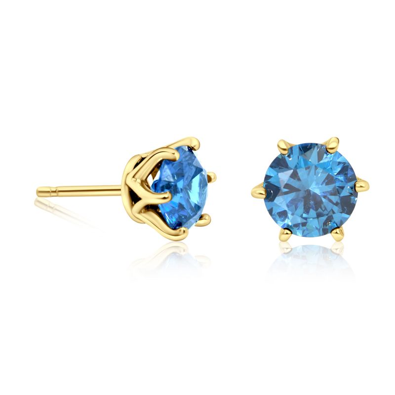 Blue CZ 14K Gold Plated Studs - 7mm Dec Birthstone Earrings