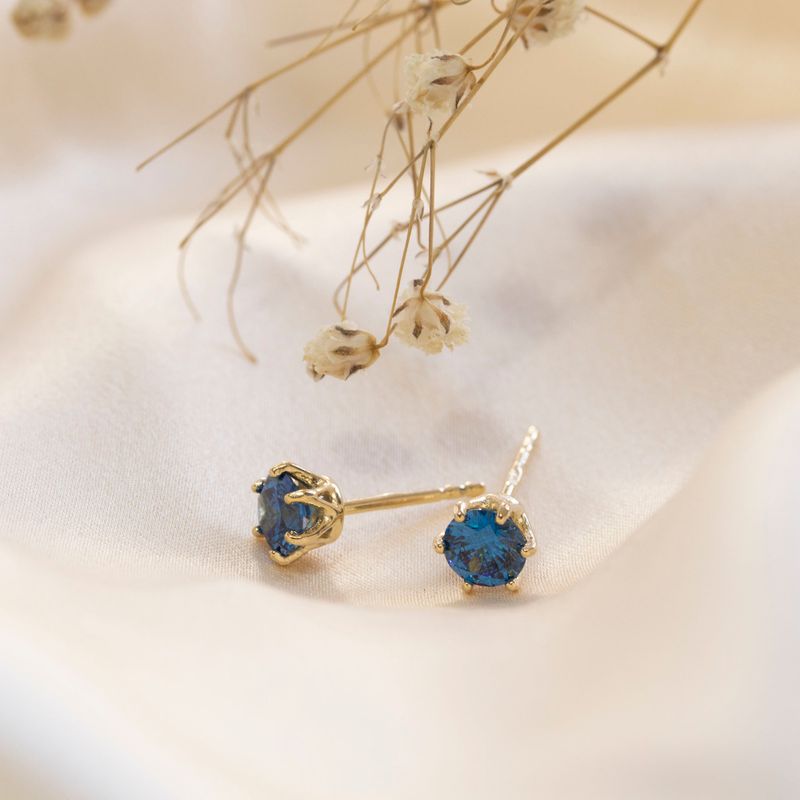 14K Gold Plated Blue CZ Stud Earrings - 5mm December Birthstone