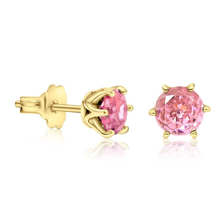 14K Gold Plated Pink CZ Stud Earrings - 5mm December Birthstone