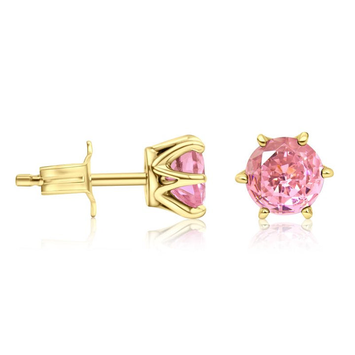 14K Gold Plated Pink CZ Stud Earrings - 5mm December Birthstone