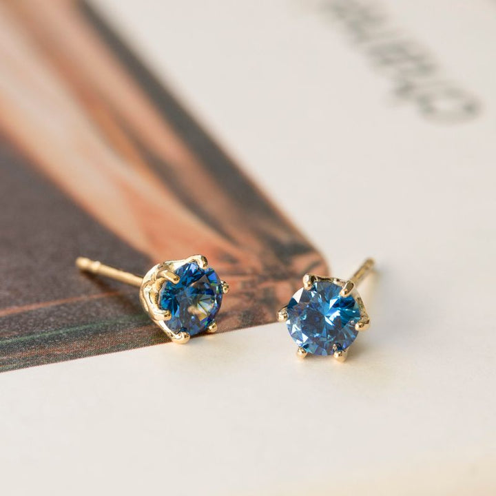 Blue CZ 14K Gold Plated Studs - 5mm Dec Birthstone Earrings