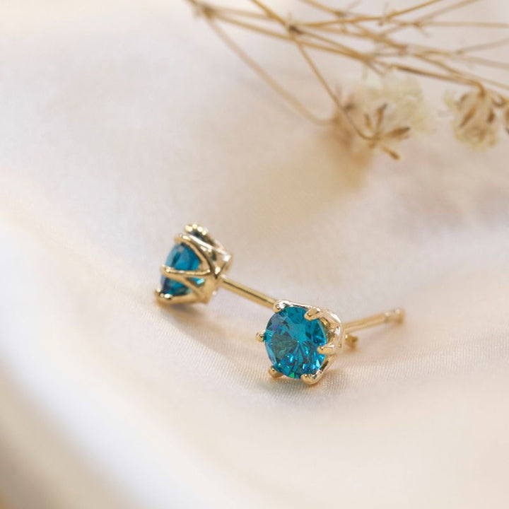 Blue CZ 14K Gold Plated Studs - 5mm Dec Birthstone Earrings