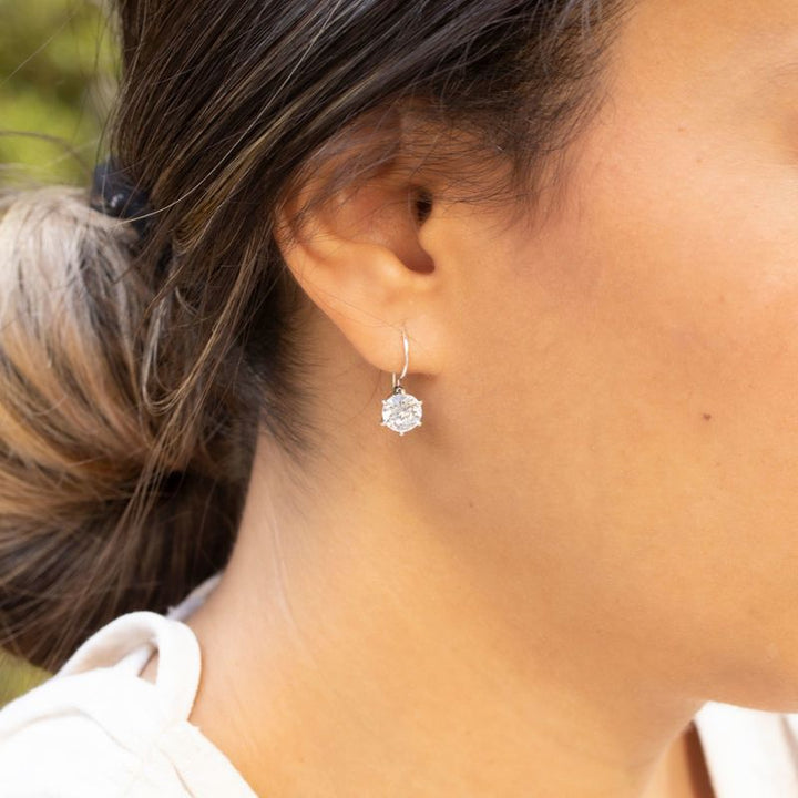 White CZ Drop Earrings for Women - Handmade Sterling Silver December Birthstone