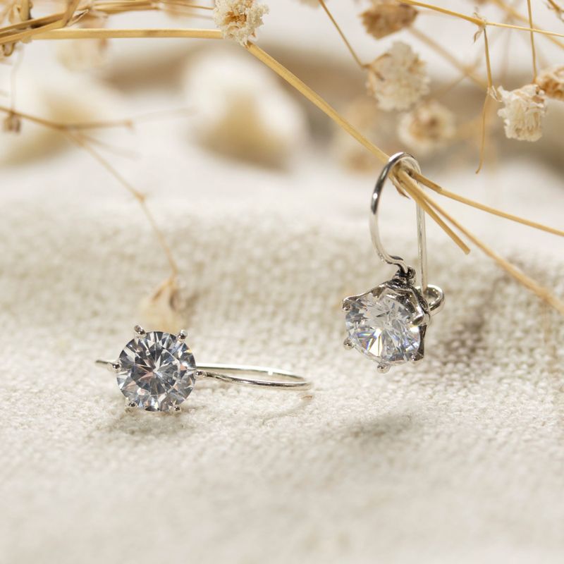 White CZ Drop Earrings for Women - Handmade Sterling Silver December Birthstone