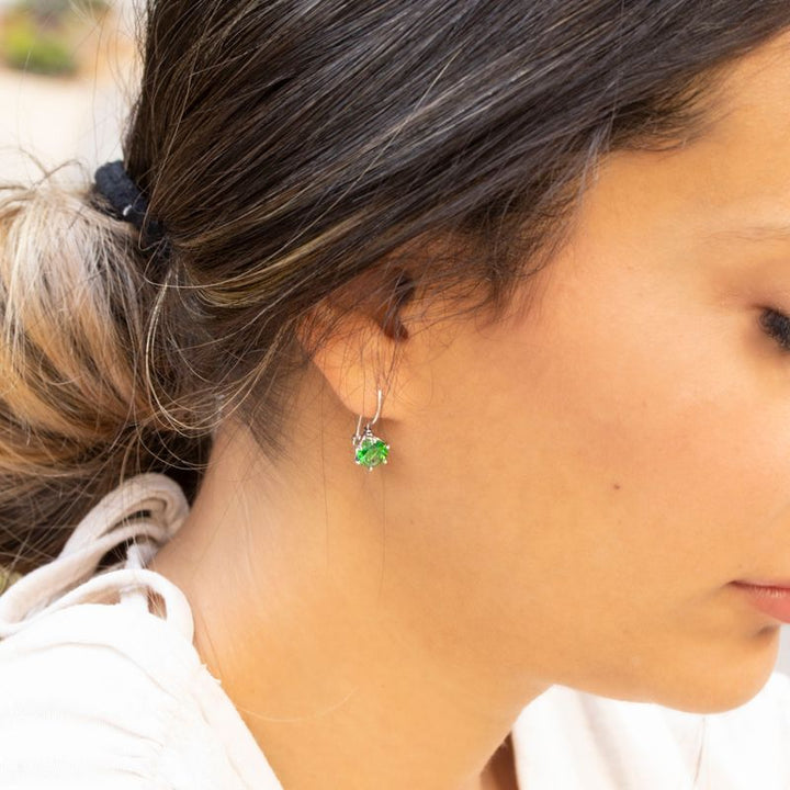 Sterling Silver Green Drop Earrings for Women - Handmade December Birthstone