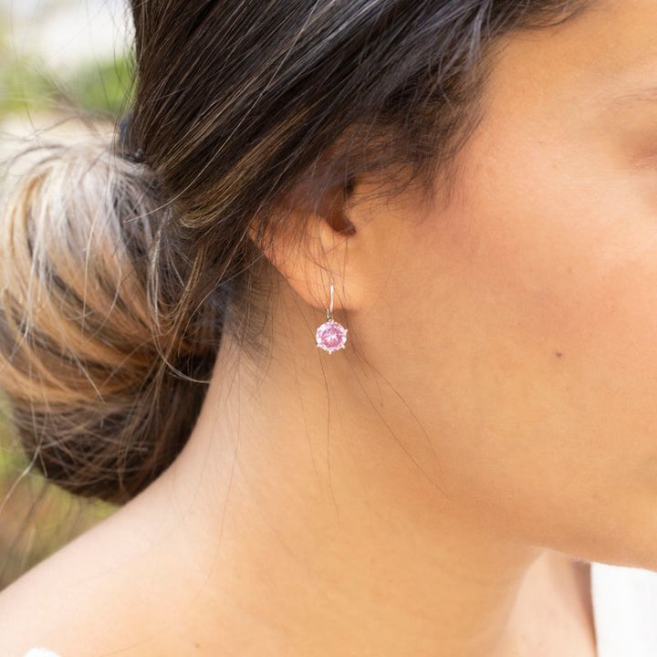 Pink Sterling Silver Drop Earrings for Women - Handmade December Birthstone