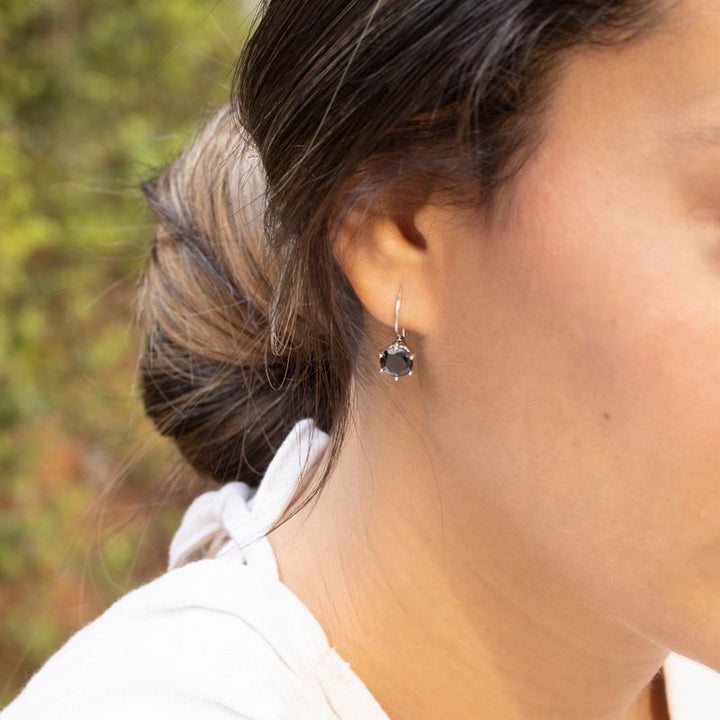 Handmade Sterling Silver Black Drop Earrings for Women - December Birthstone