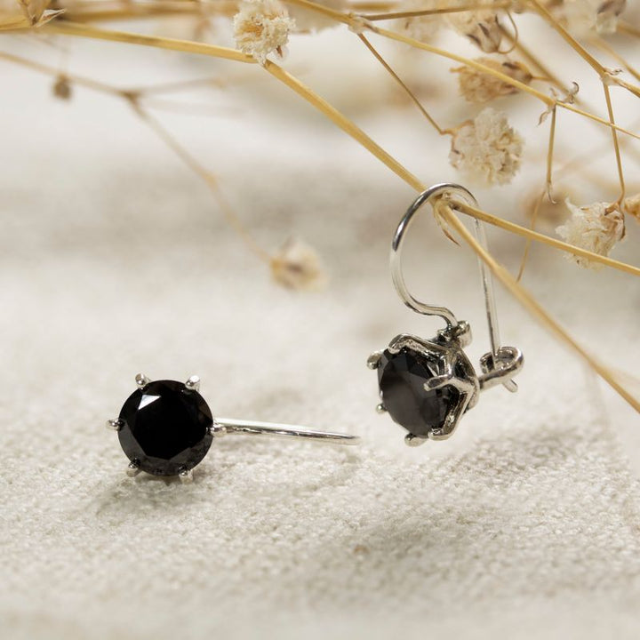 Handmade Sterling Silver Black Drop Earrings for Women - December Birthstone