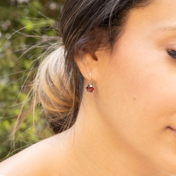 Garnet Drop Earrings for Women - Handmade Sterling Silver January Birthstone