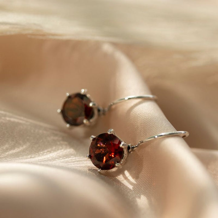 Garnet Drop Earrings for Women - Handmade Sterling Silver January Birthstone