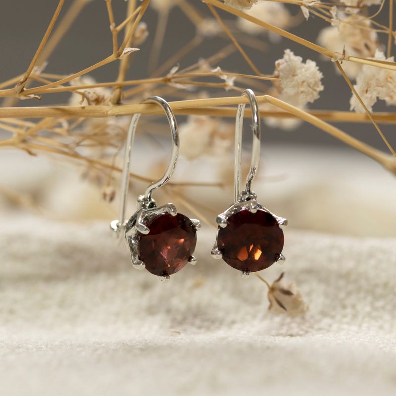 Garnet Drop Earrings for Women - Handmade Sterling Silver January Birthstone