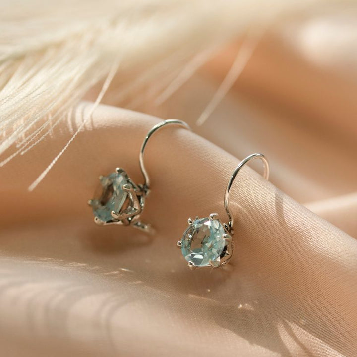 Handmade 925 Silver Blue Topaz Drop Earrings