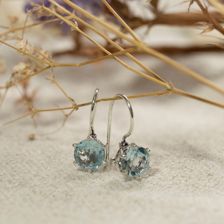 Handmade 925 Silver Blue Topaz Drop Earrings
