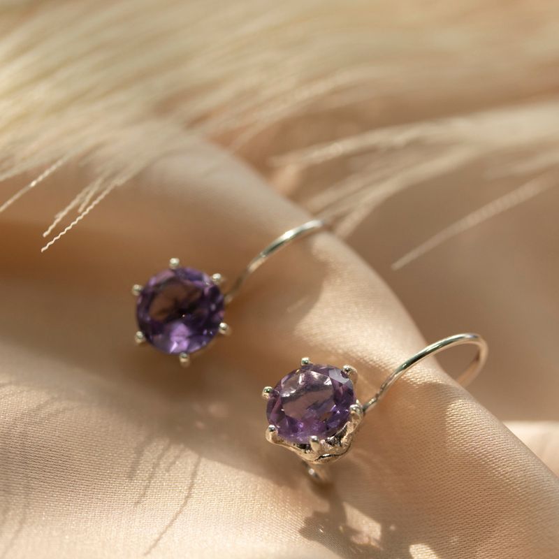 Amethyst Drop Earrings - 925 Silver Handmade Women's Jewelry