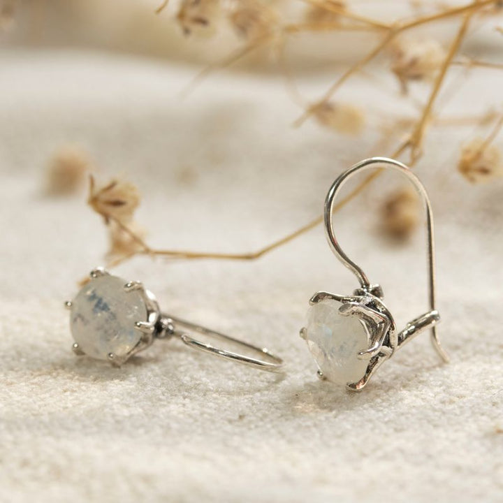 Handmade 925 Silver Moonstone Drop Earrings-June Birthstone