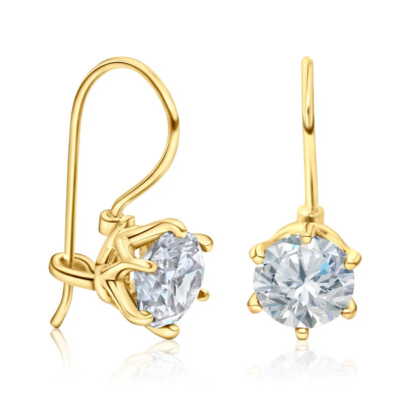 White CZ Drop Earrings for Women - Handmade Gold Plated December Birthstone