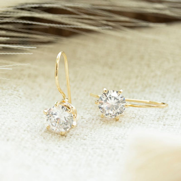 White CZ Drop Earrings for Women - Handmade Gold Plated December Birthstone