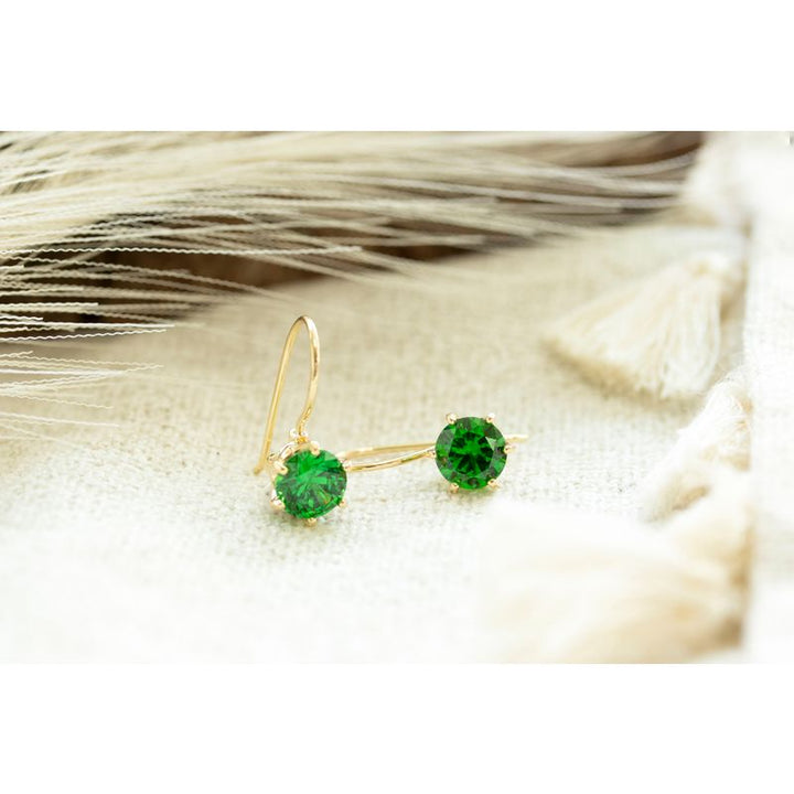 Gold Plated Green Drop Earrings for Women - Handmade December Birthstone