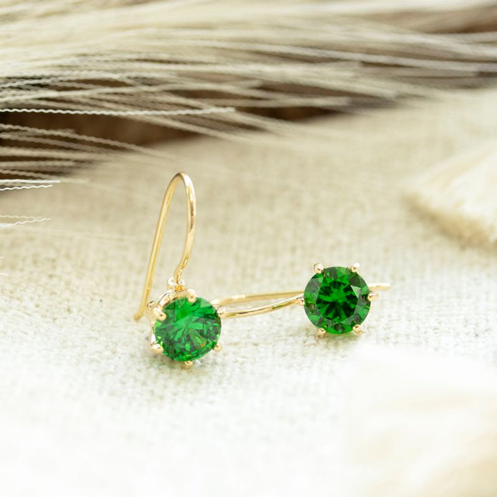 Gold Plated Green Drop Earrings for Women - Handmade December Birthstone