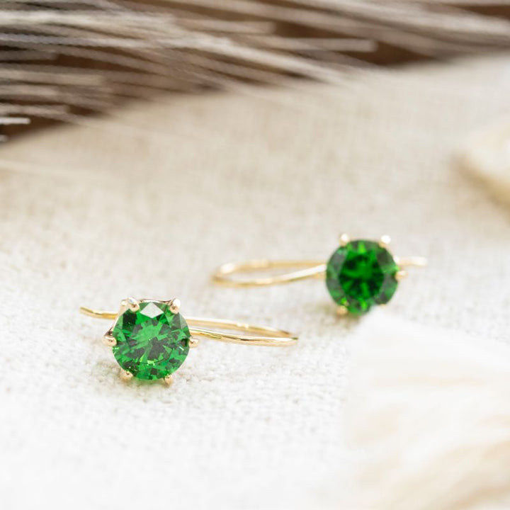 Gold Plated Green Drop Earrings for Women - Handmade December Birthstone