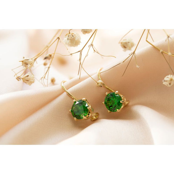 Gold Plated Green Drop Earrings for Women - Handmade December Birthstone