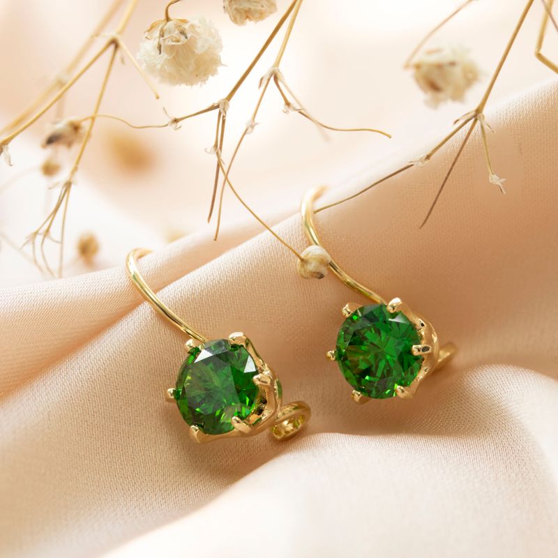 Gold Plated Green Drop Earrings for Women - Handmade December Birthstone