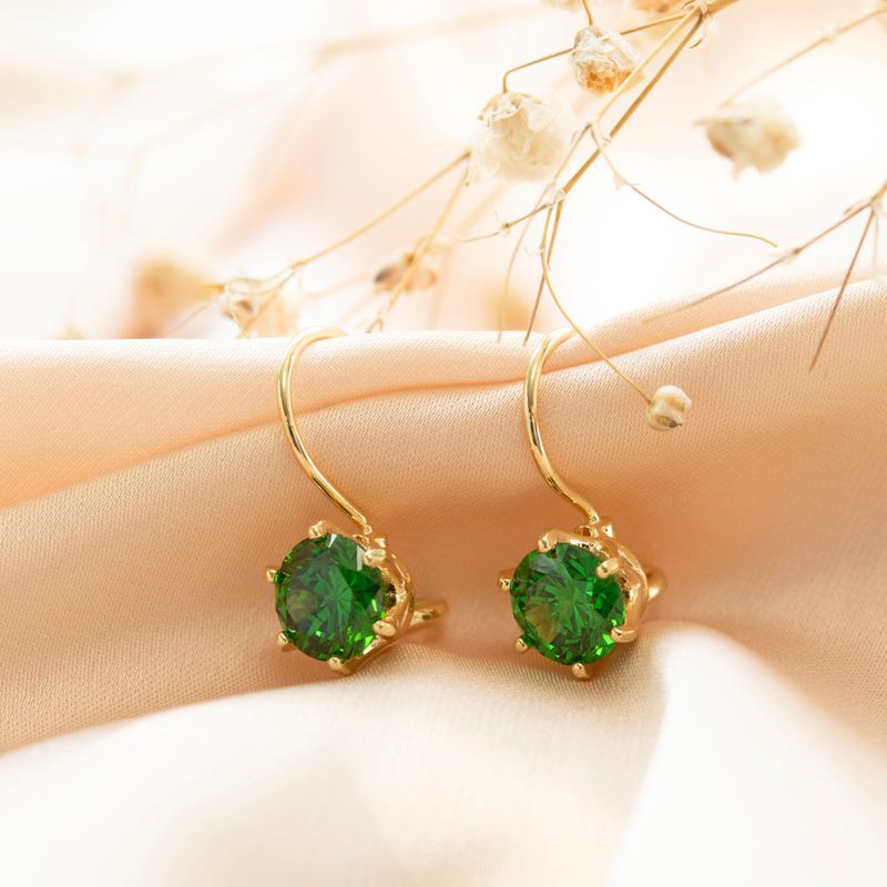 Gold Plated Green Drop Earrings for Women - Handmade December Birthstone