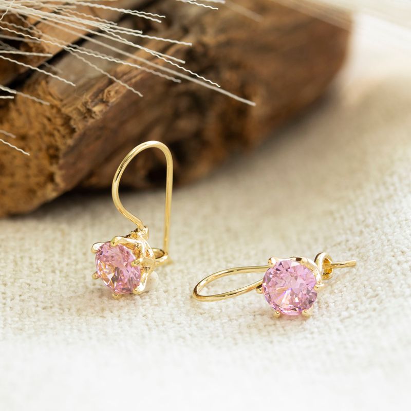 Pink Gold Plated Drop Earrings for Women - Handmade December Birthstone