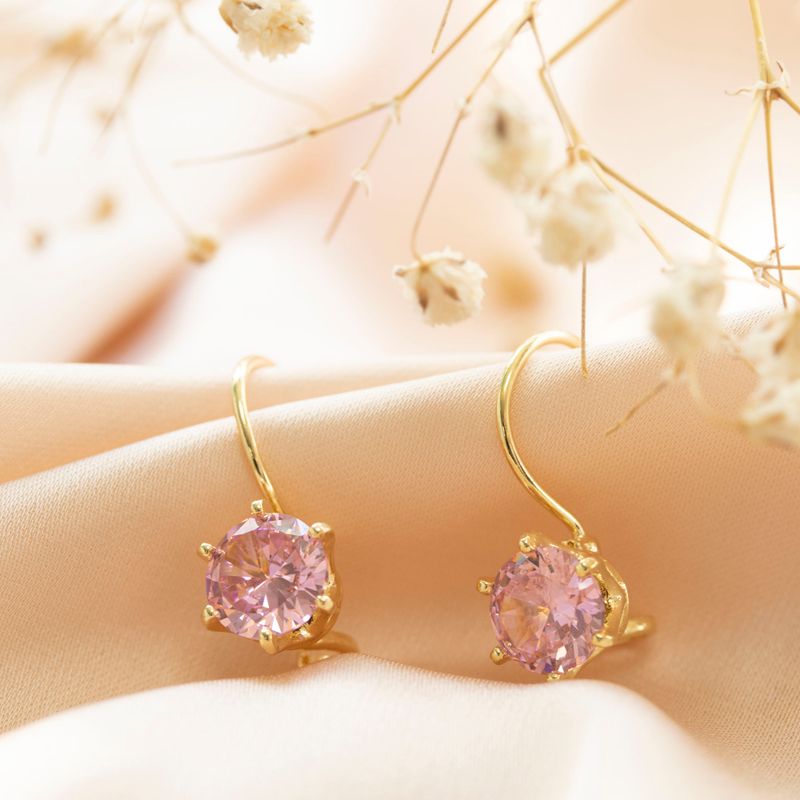 Pink Gold Plated Drop Earrings for Women - Handmade December Birthstone
