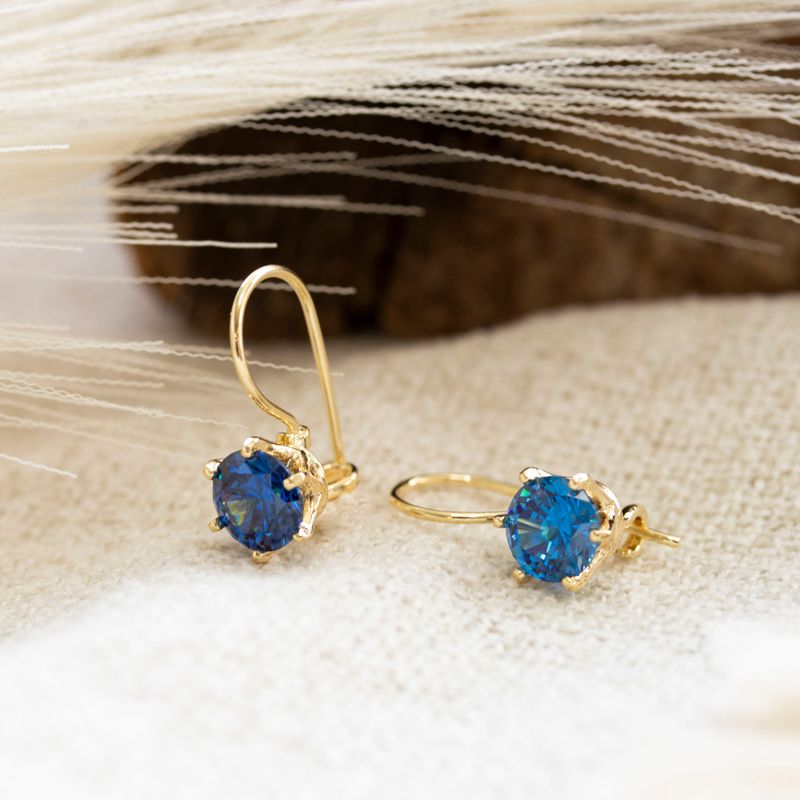 Handmade Gold Plated Blue Drop Earrings for Women - December Birthstone