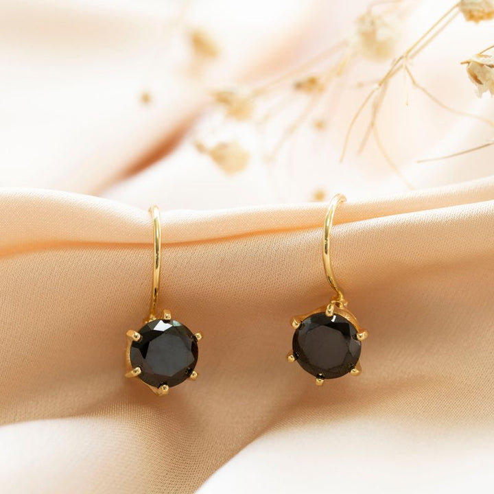 Black and Gold Drop Earrings for Women - Handmade December Birthstone