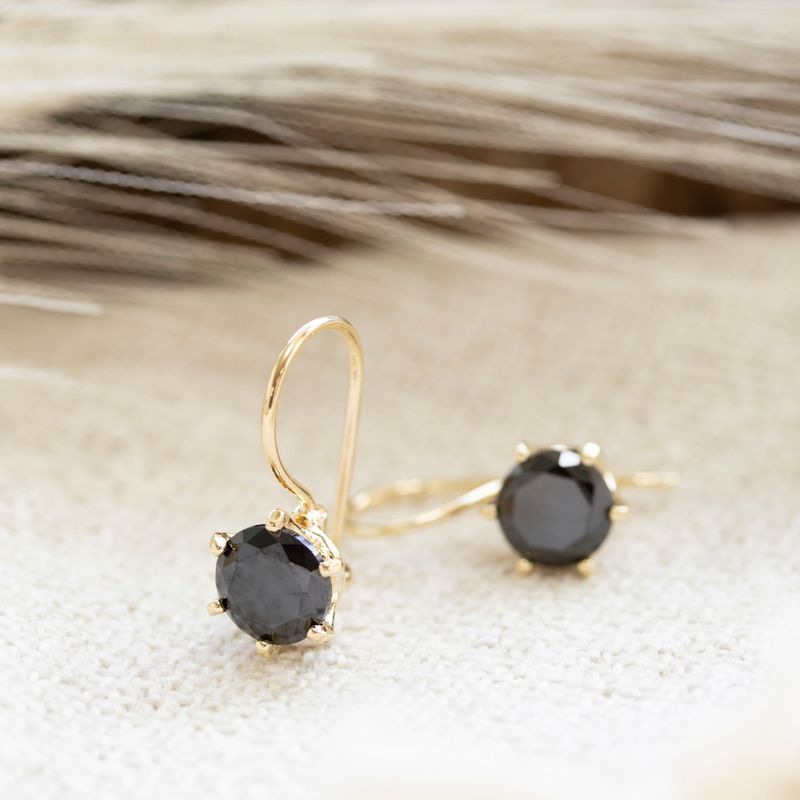 Black and Gold Drop Earrings for Women - Handmade December Birthstone